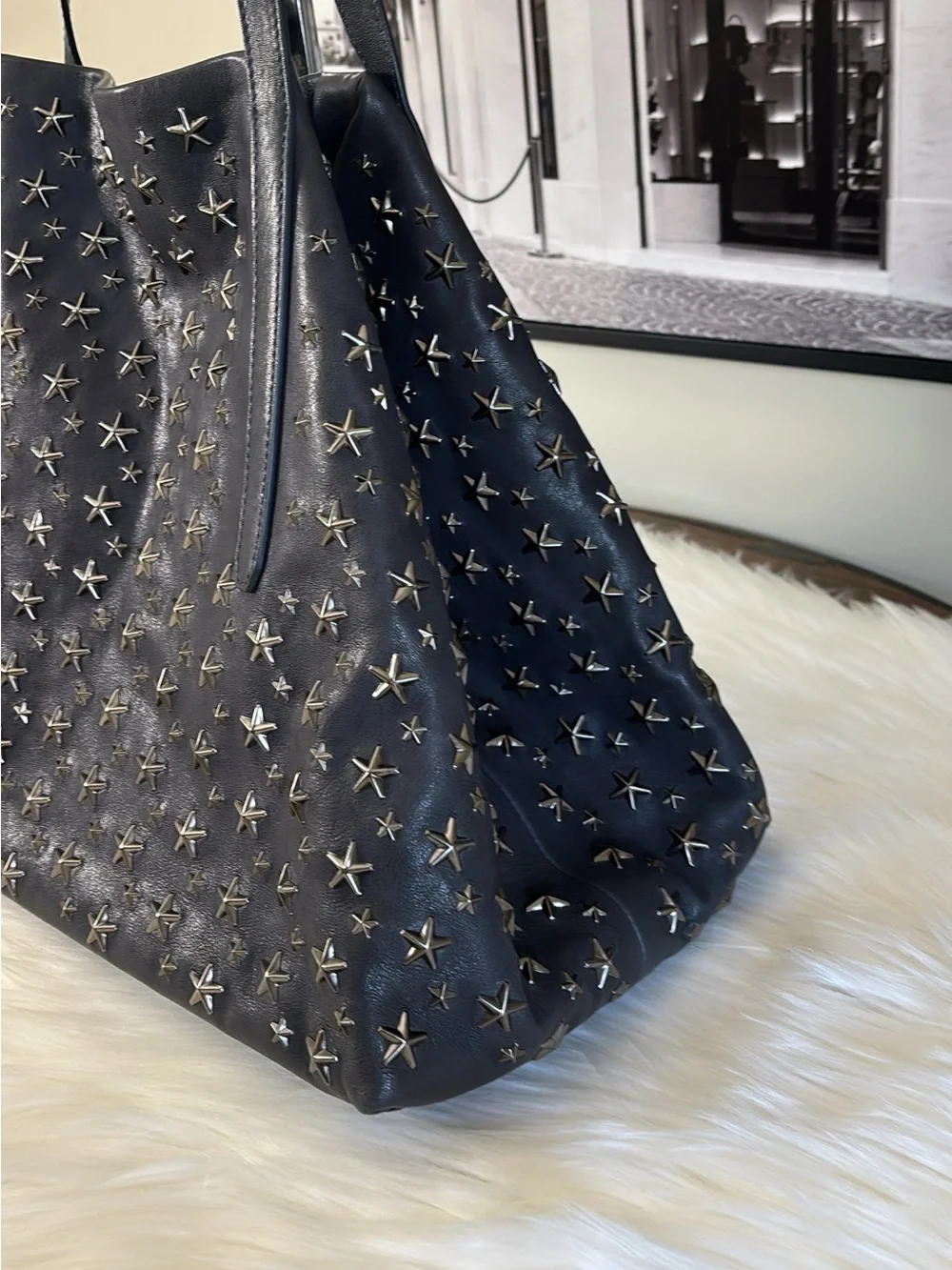 JIMMY CHOO Studded Star Leather Tote Bag - Navy Blue
